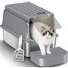 Fobyfurny Lettiera Acciaio Inox Chiusa con Coperchio XXL, Grigio Scuro | Lettiera Gatto Acciaio Inox, Paletta e Pedana, Coperchio Incernierato a 120°, Facile da Pulire, 60 x 40 x 38,5 cm FPLB001SG2