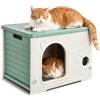 PETCUTE Casetta per Gatti in Plastica per Esterni,per Interni ed Esterni,Impilabile,Cuccia Cane Esterno,Isolata,Impermeabile,Rifugio Resistente all'Acqua,per Gatti Selvatici,Verde