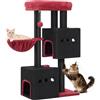 Hzuaneri Tiragraffi per Gatti, 98 cm Albero Tiragraffi per Gatti con 2 Grotte per Gatto, 3 pali in sisal, Trespolo di Peluche, Cestino, Nero Rosso MS10018BK