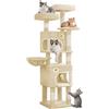 Hzuaneri Tiragraffi, Albero per Gatti da 159 cm con 8 Tiragraffi, 3 Piattaforme, 2 Grotte, Cestino, Palline di Peluche, Corda di Sisal, Beige MS15918YL