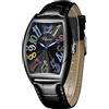 FORSINING Orologio da polso al quarzo da uomo, quadrante grande rettangolare, analogico, con cinturino in pelle impermeabile, orologi da uomo di moda, da business e casual, Nero , Cinturino