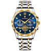 FORSINING Orologio da uomo di lusso diamante grande quadrante analogico al quarzo orologio da polso cinturino in acciaio inox moda business orologi impermeabili per gli uomini, Blu, Bracciale