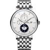 Lobinni Orologio meccanico automatico da uomo in acciaio inossidabile con data orologio da polso impermeabile con cinturino in pelle, Argento-bianco-acciaio, Meccanico