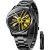 MASTOP Orologio da polso da uomo creativo 3D rotante ruota auto orologio da polso cerchio mozzo design moda quarzo elegante orologio da polso con cinturino in acciaio inox regalo per gli appassionati di auto