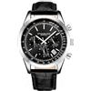 Stuhrling Original Cronografo da uomo cassa da 44 mm in look argento, quadrante blu, tachimetro, indicatore 24 ore, cinturino in vera pelle, resistente all'acqua 10 ATM
