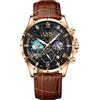 LIGE Orologio da uomo, cronografo, in acciaio inox, impermeabile, analogico, fase lunare, design al quarzo, cinturino in pelle, marrone, con data, luminoso, business, casual, per uomini, colore oro