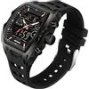 findtime Tonneau - Orologio da polso da uomo, analogico, digitale, rettangolare, alla moda, sportivo, militare, impermeabile, con LED, cronometro, conto alla rovescia, sveglia, schermo curvo, Nero