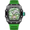 DAXIAOYU Tonneau, orologio da polso da uomo, completamente automatico, con timone, volano, orologio meccanico Tourbillon, scheletro, impermeabile, alla moda, Nero verde , Lusso