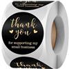 Nlinlin Rotolo di 500 adesivi neri con scritta Thank You, per sostenere la mia piccola impresa, impermeabili, per regali, etichette, decalcomanie, etichette multiuso (2,5 cm)