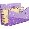 Rulyyo Organizer per posta, porta buste, in acrilico viola glitterato, da scrivania, per piccoli documenti, banconote, quaderni, lettere, per casa, scuola, ufficio