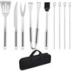 Windfromort Utensili Barbecue Kit 9PCS, Set di Attrezzi per Barbecue, Posate Barbecue Grill Set di Attrezzi Barbecue Griglia di Cottura in Acciaio Inox con Pinza, Paletta, Spazzola per Grill, Spiedini, Forchetta