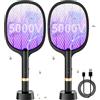 YOUBST Electric Fly Swatter Racchetta Zanzare Elettrica 5000V 1800mAh con USB Ricaricabile e LED 2 in 1 con Base Recargable, LED Trappola per Zanzare para Uso en Interiores y al Aire Libre (2 pezzi)