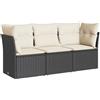vidaXL Set Divani da Giardino 3 pz con Cuscini in Polyrattan Nero