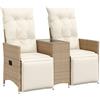 vidaXL Divano Giardino Reclinabile 2 Posti Tavolino Beige Polyrattan, Seduta da Giardino, Divano da Esterno