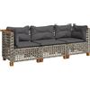 vidaXL Divano da Giardino con Cuscini 3 Posti Grigio in Polyrattan