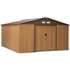 Outsunny Casetta da Giardino 12.4m² con Fondazione, 4 Prese d'Aria e 2 Porte Scorrevoli, Capanno Porta Attrezzi in Lamiera d'Acciaio, 340x386x200 cm, Giallo