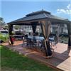 PURPLE LEAF Gazebo in Alluminio 3.65 x 4.85 m Hardtop da Giardino Impermeabile Stabile con 4 Doppi Pannelli Laterali, Tetto in Acciaio, Metallo da Esterno, Bronzo