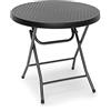 Relaxdays Tavolo da Campeggio Pieghevole BASTIAN, Rotondo HLP 74x80x80 cm, Tavolino da Outdoor, Aspetto Rattan, Nero