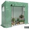 Outsunny Serra da Giardino in PE e Acciaio con 4 Picchetti, 2 Finestre Laterali e Copertura Superiore Rinforzata, 200x77x148-169cm