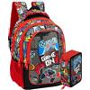 Clondo School Pack Completo Zaino Scuola Ergonomico 33x43x20 cm con Astuccio coordinato 3 Scomparti 46 Pezzi - Julian Ross - Scuola Elementare e Regalo Bambini (Gamer Squad)