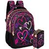 Clondo School Pack Completo Zaino Scuola Ergonomico 33x43x20 cm con Astuccio coordinato 3 Scomparti 46 Pezzi - Julian Ross - Scuola Elementare e Regalo Bambina (Lovely Vibes)
