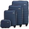 WITTCHEN set di 4 valigie con custodia per cosmetici trolley bagaglio a mano ABS 4 ruote spinner chiusura a combinazione maniglia telescopica Groove Line blu navy Ryanair/ITA Airways/easyJet