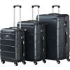 Zelsius Set di valigie 3 pezzi, antracite | Valigia rigida in ABS con chiusura a combinazione, Ruote doppie e divisorio interno