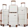 KONO Set di 4 Valigie Trolley Grande Bagaglio a Mano Valigia Cabina in PP Rigida con 4 Ruote e Serratura TSA (Set di 4 Valigie, Bianco Crema)