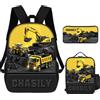 ASD Jewerly 3Pcs Set personalizzato ingegneria veicoli a tema zaino borsa regalo, nome personalizzato costruzione veicoli a tema escavatore camion stampa zaino casual laptop daypack borsa (style01)
