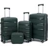 PROVITERA Set 4 Valigie Rigide con Beauty Case in Polipropilene Ultra Resistente agli Urti, Trolley Manico Telescopico e Ruote Easy Roll, Serratura Codice Rinforzata e Design Moderno (Verde Metal)