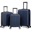 R.Leone Valigia da 1 Fino a Set 4 Trolley Rigido grande, medio, bagaglio a mano 55x40x23 cm Wizz, ITA Airways e bagaglio 45x36x20 cm EasyJet in ABS 9001 (Blu, Set 3 Pezzi XS M L)