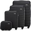 WITTCHEN set di 4 valigie con custodia per cosmetici trolley bagaglio a mano ABS 4 ruote spinner chiusura a combinazione maniglia telescopica Groove Line nero Ryanair/ITA Airways/easyJet