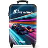 NoBoringSuitcases.com Valigia Bambini, Trolley Bambino, Valigia Per Bambini 10 kg, Valigia Bambino Trolley Personalizzabile, 55x40x20 cm (Auto da Corsa - Neon multicolore)