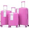 R.Leone Valigia da 1 Fino a Set 3 Bagaglio a mano 55x40x20 Ryanair, Medio, Grande Ultra Strong Antiurto Trolley leggero 8 ruote Polipropilene 6080 (Fucsia, Set 3 Pezzi S M L)
