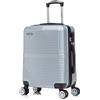 R.Leone Valigia da 1 Fino a Set 4 Trolley Rigido grande, medio, bagaglio a mano 55x40x23 cm Wizz, ITA Airways e bagaglio 45x36x20 cm EasyJet in ABS 8005 (Argento, L Misura Grande)