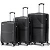 R.Leone Valigia da 1 Fino a Set 4 Trolley Rigido grande, medio, bagaglio a mano 55x40x23 cm Wizz, ITA Airways e bagaglio 45x36x20 cm EasyJet in ABS 8005 (Grigio, Set 3 Pezzi S M L)