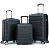 R.Leone Valigia da 1 Fino a Set 4 Trolley Rigido grande, medio, bagaglio a mano 55x40x23 cm Wizz, ITA Airways e bagaglio 45x36x20 cm EasyJet in ABS 8001 (Verde Scuro, Set 3 Pezzi XS M L)