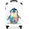 NoBoringSuitcases.com Valigia Bambini, Trolley Bambini, Valigia Per Bambini da Viaggio, Valigie, Valigia Bagaglio a Mano Bambini, Trolley Bagaglio a Mano 55x40x20 cm (Pinguino in acquerello - Bianco)