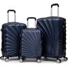 R.Leone Valigia da 1 pezzo Fino a Set 4 Trolley Rigido grande, medio, bagaglio a mano adatto Ryanair 55x40x20cm e beauty case 8 ruote in ABS 2092 (Blu, Set 3 S M L)