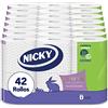 Nicky Supreme Carta Igienica - 42 rotoli a 3 strati, 160 servizi per rotolo, morbidezza irresistibile, confezione facile da aprire, carta 100% certificata FSC