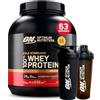 Optimum Nutrition Gold Standard 100% Whey Proteine in Polvere con Proteine Isolate e Aminoacidi per Massa Muscolare Cioccolato al Latte 2,02kg 63 Porzioni + SHAKER + REFORCE STEEL SHAKER