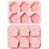 Stiesy 2 stampi in silicone riutilizzabili a forma di casa di pan di zenzero, 6 diverse forme di casa, stampi in silicone per cioccolatini, caramelle, sapone, fondente, torte, artigianato creativo,