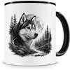 Samunshi Tazza con scritta Husky im Wald Tazza da tè per i fan dei cani, tazza da caffè divertente per compleanno per padroni e donne