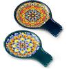 vancasso SIMI Set di 2 Porta Cucchiaio in Ceramica Boho, Poggiamestolo Cucina per Spatole, Pinze o Utensili, Lavabile in Lavastoviglie (Verde e Blu)