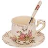 Foraineam Set di tazza da tè e piattino, in porcellana color avorio, stile vintage, floreale, con piattino e cucchiaio, 226,8 g