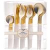 Decor Decorline Decorline - Set di posate in plastica resistente riutilizzabile - 40 pezzi - Include 16 forchette, 8 coltelli, 8 cucchiai e 8 cucchiaini da caffè - Noble - Top: Oro lucido - Manico: Bianco