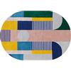 Rururug Tappeto Ovale Pelo Corto Corridoio Passatoia Cucina Decorativo camera da letto soggiorno Runner Ufficio Entrata Casa,blu giallo rosa verde geometrico,Oval 90 x 150 cm