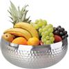 VIRSUS Centrotavola Rotondo in acciaio inox, Misura 27,5x10,5 cm, Design con Decoro Martellato, Ciotola Portafrutta Portapane, Scodella decorativa -697