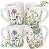 matches21 HOME & HOBBY Set di 4 tazze con motivo floreale primaverile - Bellissime tazze da caffè in porcellana da 300 ml per cappuccino, caffè, tè - Eccezionale tazza da caffè lavabile in lavastoviglie e adatta al