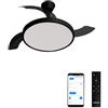 CREATE / WIND CLEAR STUDIO M/Ventilatore da soffitto con luce nero con Wifi e telecomando / 40W, Temporizzatore, Ø 108 cm, 6 velocità, pale retrattili, 3 temperature di luce, funzione estate-inverno